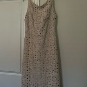 Donna Karan Tan Sheath Midi Dress Scoop Neck Sleeveless